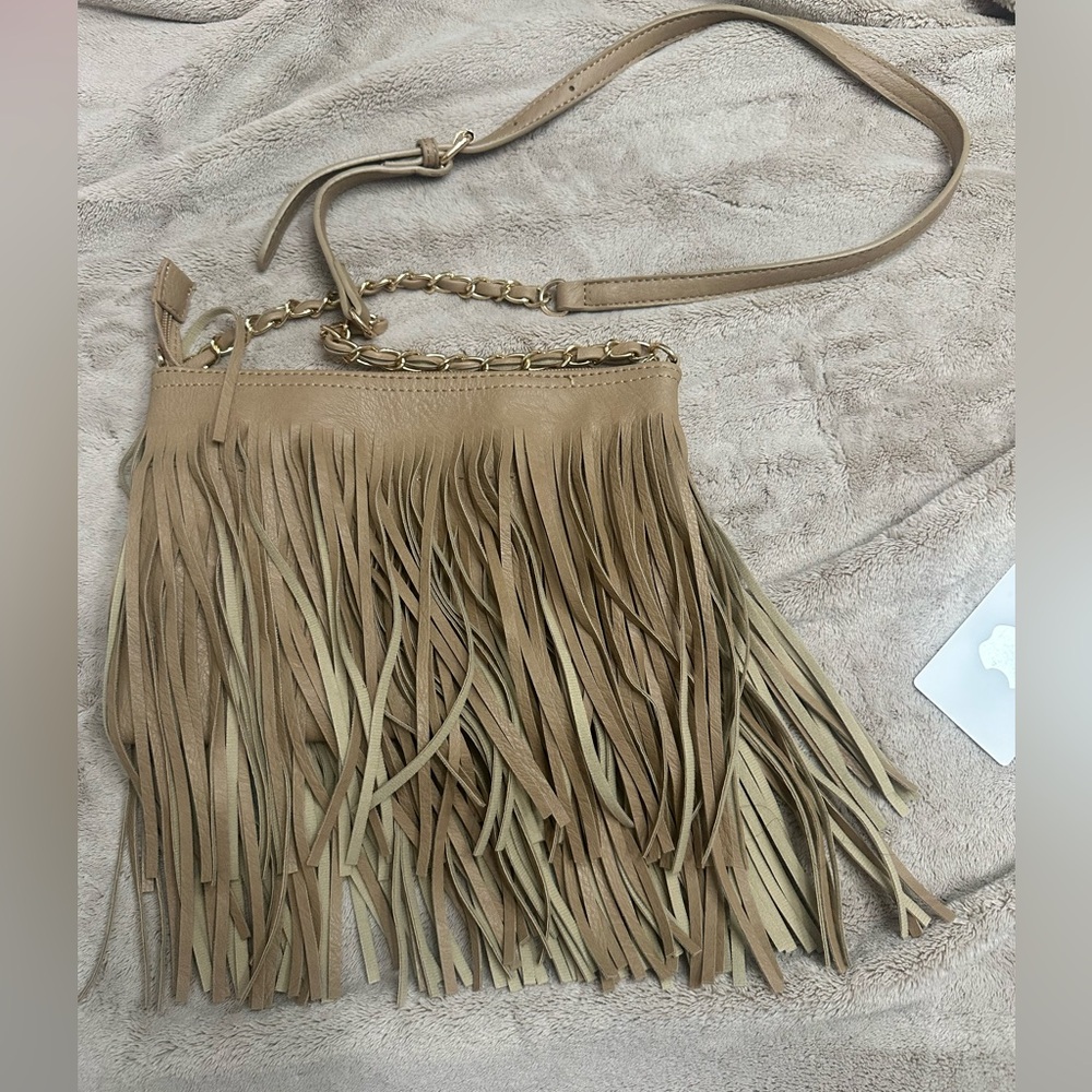 Fringe Tan Leather Crossbody Bag